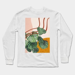 Abstract, mid century modern calathea orbifolia plant illustration Long Sleeve T-Shirt